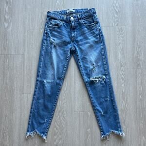 Moussy Vintage Glendele Jeans Ankle Cropped Womens 26 Distressed Raw Hem Blue